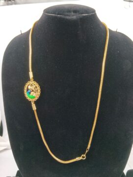 Gold-Plated Side Peacock Enamel Chain Necklace