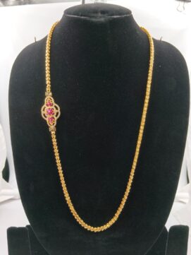 Gold-Plated Side Floral AD Stone Chain Necklace