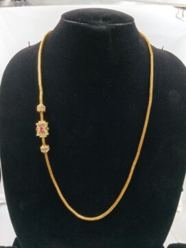 Gold-Plated Side AD Stone Motif Chain Necklace