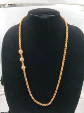 Gold-Plated Side Textured Ball Rope Chain Necklace