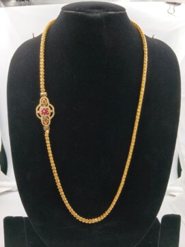Gold-Plated Side Floral AD Stone Rope Chain Necklace