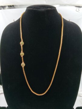 Gold-Plated Side Green AD Stone Ball Snake Chain Necklace