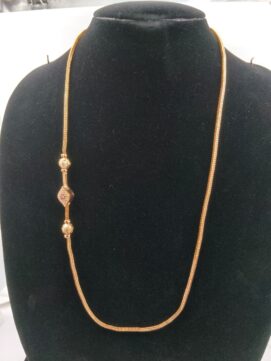 Gold-Plated Side Pink AD Stone Diamond Motif Snake Chain Necklace