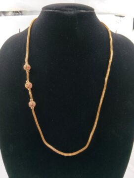 Gold-Plated Side Pink AD Stone Ball Snake Chain Necklace