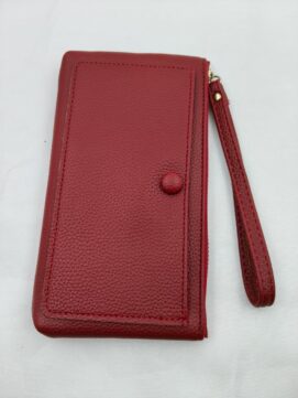 Maroon Textured PU Leather Wristlet Phone Wallet