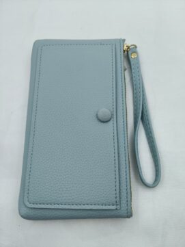 Powder Blue Textured PU Leather Wristlet Phone Wallet