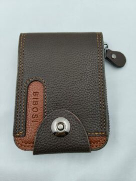 Dual-Tone Brown PU Leather Zip-Around Men’s Wallet