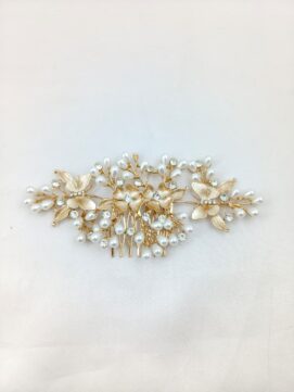 KH143 Gold Floral Pearl Hair Comb Clip