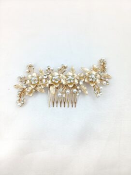 KH143 Bridal Floral Stone & Pearl Hair Comb