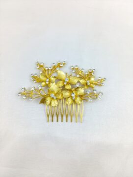 KH144 Gold Floral Stone Hair Comb Pin