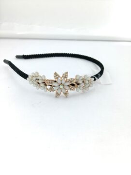 KH-66 White Floral Stone Black Headband
