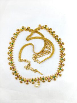 R OTTIYANAM 7 Antique Gold-Tone Temple Waist Belt with Kemp Stones