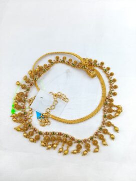 R OTTIYANAM 7 Heavy Antique Gold-Tone Temple Waist Belt with Ball Drops