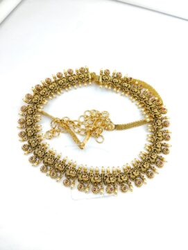 R OTTIYANAM 3 Heavy Antique Gold-Tone Peacock Temple Waist Belt with Ruby Stones & Pearl Drops