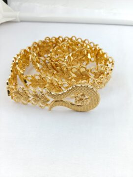 CNA HIP BELT06 B8 Gold-Tone Filigree Leaf Design Waist Belt with Statement Buckle