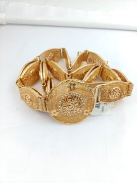 CNA HIP BELT06 B8 Gold-Tone Mesh Design Waist Belt with Stone Studded Centerpiece