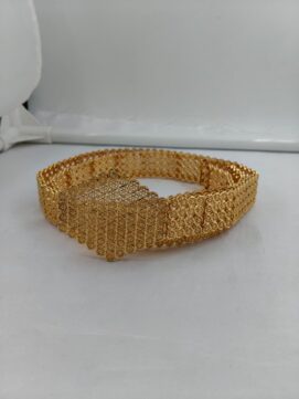 CNA HIP BELT03 B8 Gold-Tone Geometric Filigree Waist Belt with Shield Centerpiece