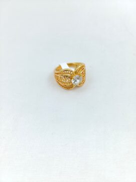 CNA RING 04 Gold-Tone Broad Solitaire Filigree Statement Ring