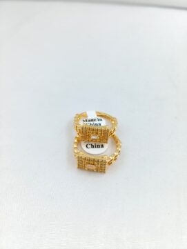 CNA RING 01 Gold-Tone Rectangular Stone Studded Couple Rings Set