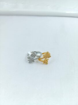 CNA RING 01 Gold & Silver-Tone Triple Butterfly Stone Studded Couple Rings Set