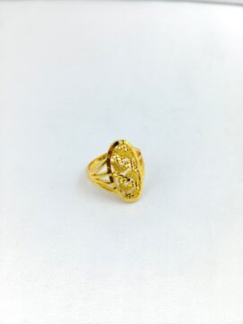 CNA RING09 B15 Gold-Tone Oval Leaf Jali Statement Ring