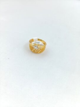 CNA RING 04 Gold-Tone Solitaire Mesh Band Ring
