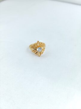 CNA RING 04 Gold-Tone Solitaire Leaf Filigree Ring