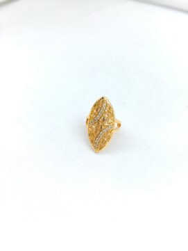 CNA RING 02 Gold-Tone Marquise Leaf Jali Stone Ring