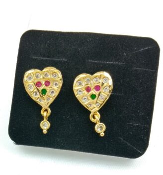 THA STUD 240 Gold-Tone Heart Shape Stone Drop Earrings