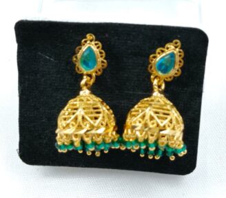 SKC STUD 290 Gold-Tone Turquoise Stone Filigree Jhumka Earrings