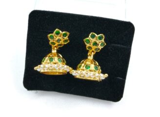 RRR ER13 340 Gold-Tone Green Stone Floral Pearl Jhumka Earrings
