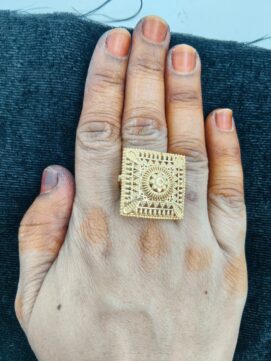 [SKU] Gold-Tone Square Temple Filigree Statement Cocktail Ring