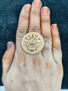 [SKU] Gold-Tone Round Lotus Bud Temple Filigree Statement Cocktail Ring