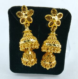 TH ER09-PLJI550 Gold-Tone Double Layer Flower Top Jhumka Earrings