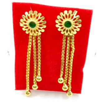 R ER 62 Gold-Tone Green Stone Floral Tassel Drop Earrings