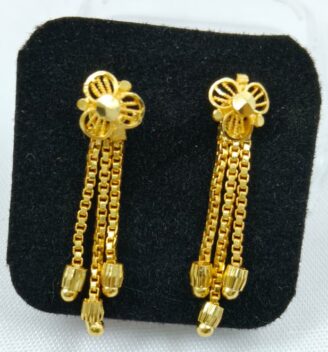 R ER 54 Gold-Tone Floral Jali Chain Tassel Drop Earrings
