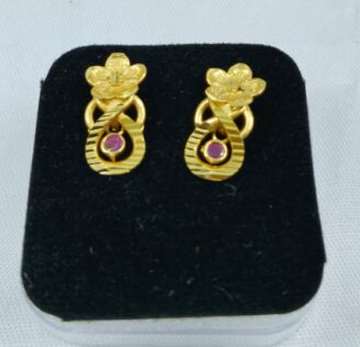 RRR ER3 160 Gold-Tone Floral Infinity Drop Earrings with Ruby Pink Stone