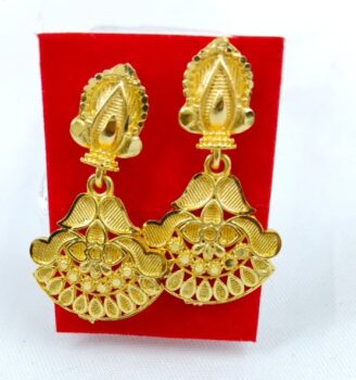 R ER 38 Gold-Tone Temple Floral Fan Drop Earrings