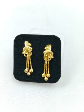 R ER 54 Gold-Tone Abstract Ribbon Ball Tassel Drop Earrings