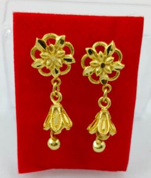R ER 36 Gold-Tone Floral Jali Jhumki Drop Earrings
