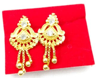 R ER 59 Gold-Tone Temple Stone Ball Tassel Drop Earrings