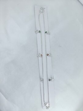 TH ANGLET 140 Slim Silver Look Chain Anklet with Multicolor Stone & Ghungroo for Women