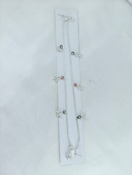 TH ANGLET 130 Simple Silver Look Chain Anklet with Color Dots & Ghungroo Payal for Daily Wear