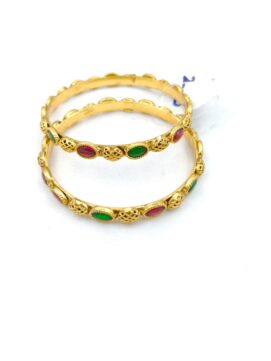 Premium Matte Gold Kemp Bangle Set – Heritage South Indian Solitaire Floral Openable Kada Bangles