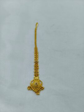 Premium Matte Gold Netti Chutti – Heritage Kemp Ruby Temple Maang Tikka with Pearl Drops