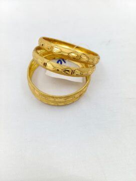 TH BANGLE240N - Gold Tone Engraved Designer Bangles Set of 3