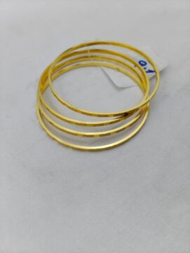 R BANGLE350N - Gold Tone Plain Textured Slim Daily Wear Bangles Set of 4