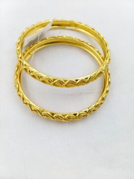 REF BANGLE330 - Gold Tone Embossed Wave Designer Bangles Set of 2
