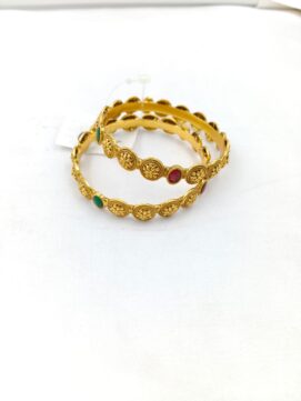 R BANGLA380N - Antique Gold Tone Coin Motif Stone Bangles Set of 2