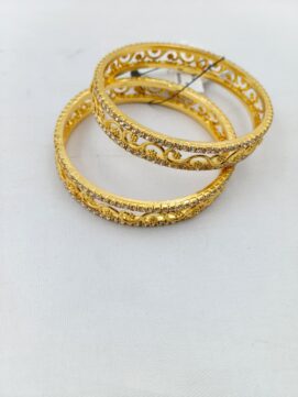 SGC BANGLE350N - Gold Tone American Diamond Cut Work Designer Bangles Set of 2